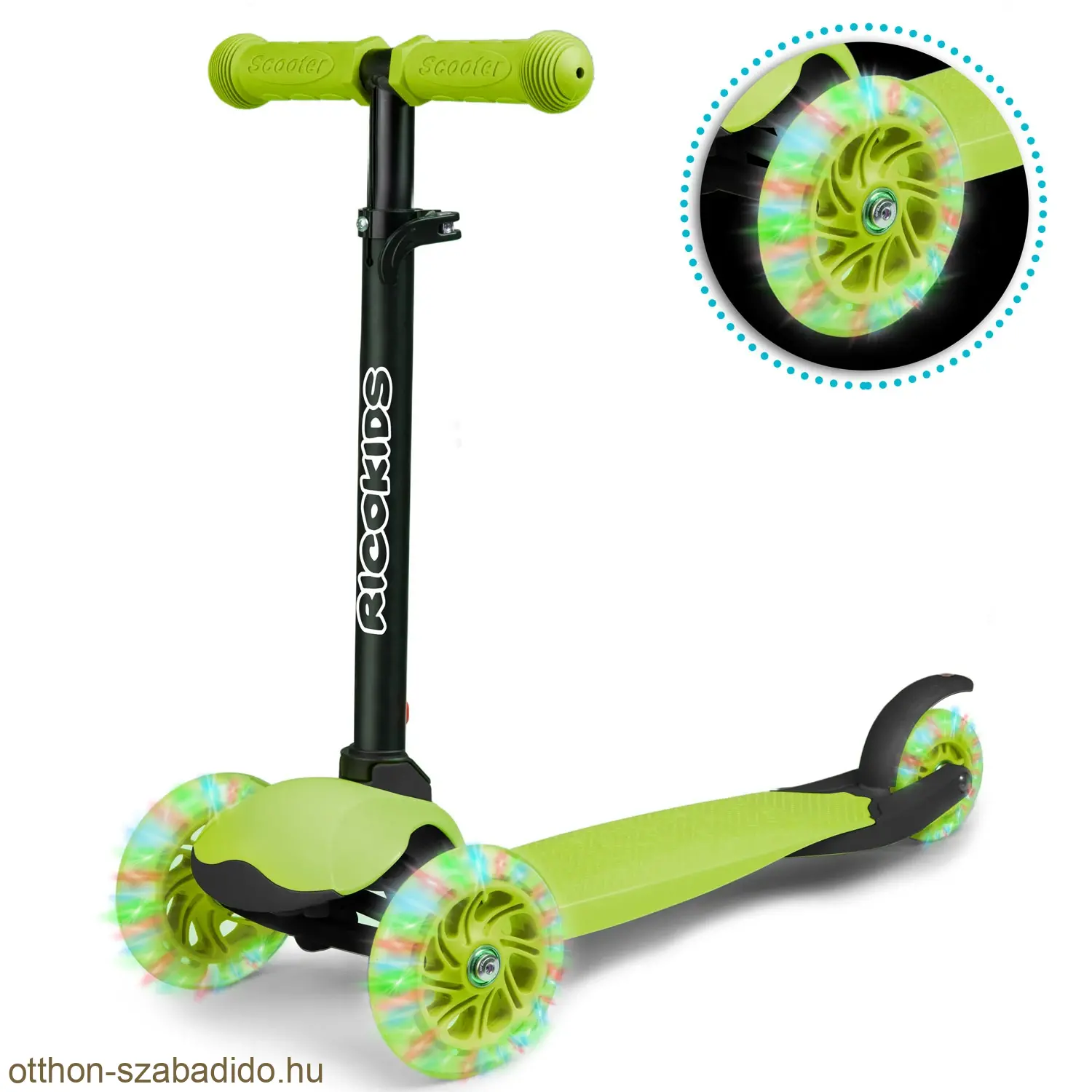 Ricokids háromkerekű gyerek roller világító kerekekkel zöld