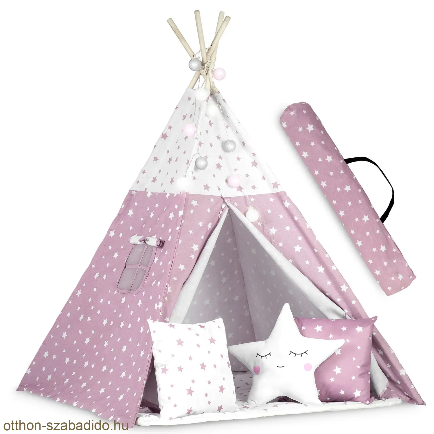 Ricokids gyerek indián sátor lámpákkal - rózsaszín/csillagokkal