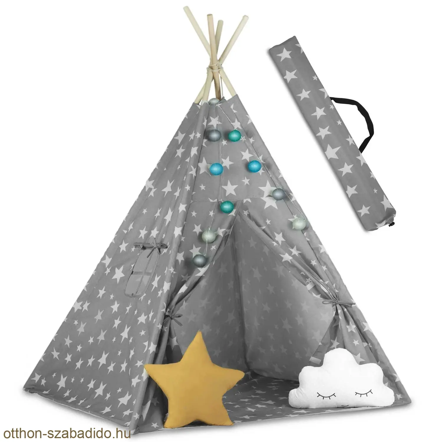 Ricokids gyerek indián sátor lámpákkal - szürke/csillagokkal