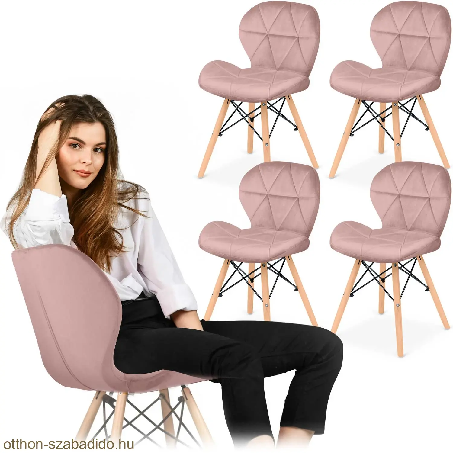 SOFOTEL modern skandináv stílusú szék, velúr, Sigma - rózsaszín 4 db