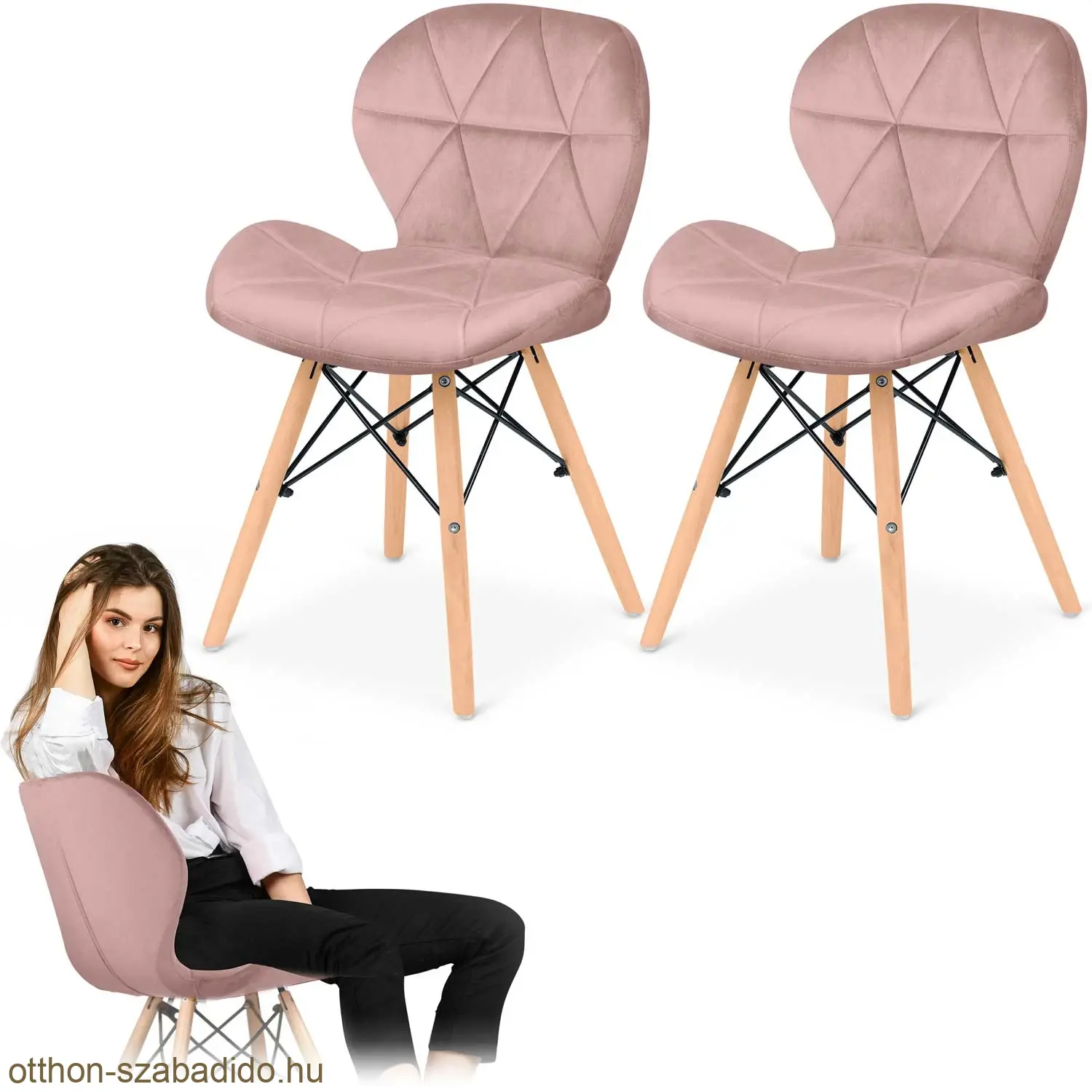SOFOTEL modern skandináv stílusú szék, velúr, Sigma - rózsaszín 2 db